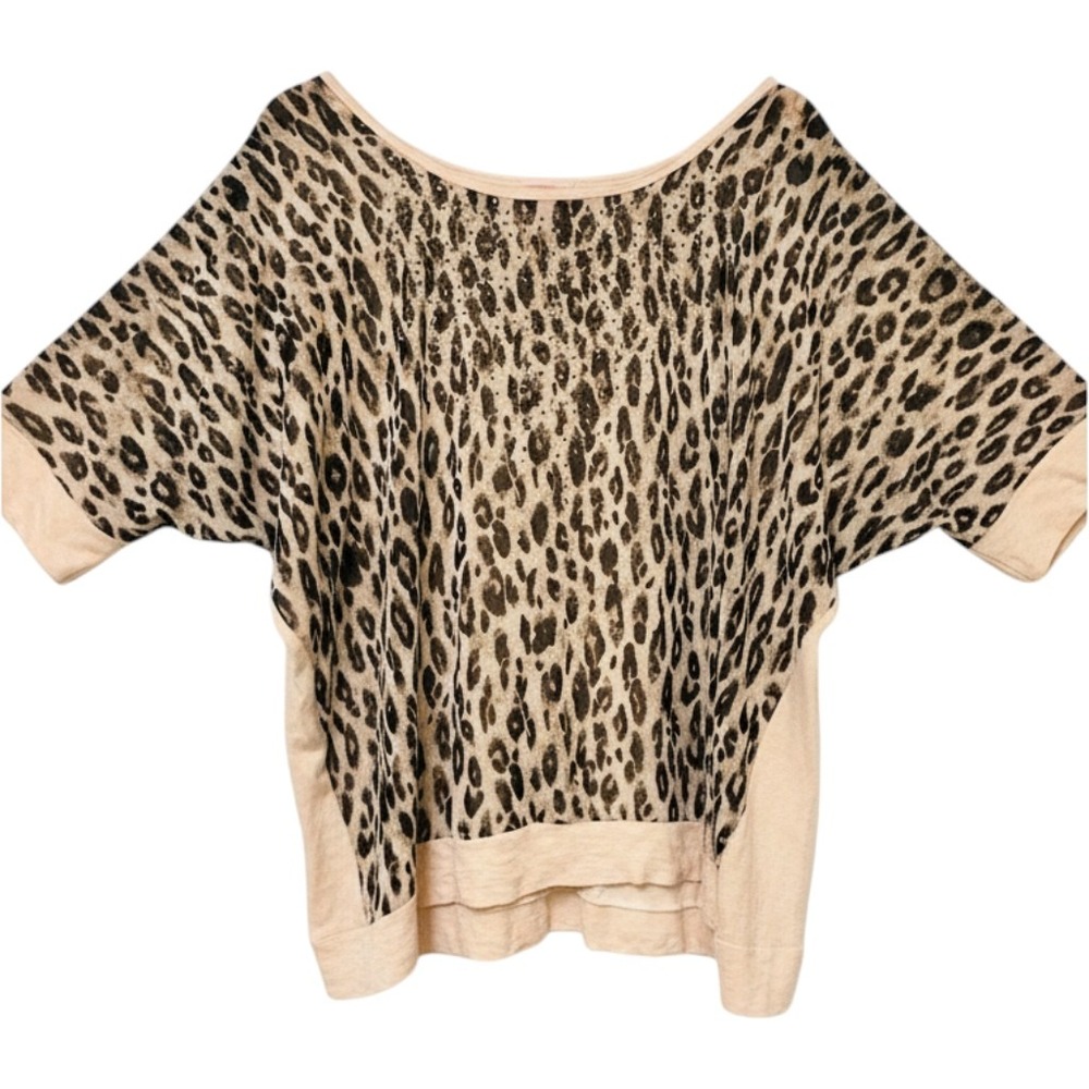 Dolled Up by FANC Leopard Print Studded Batwing Top 2XL Tan Brown
